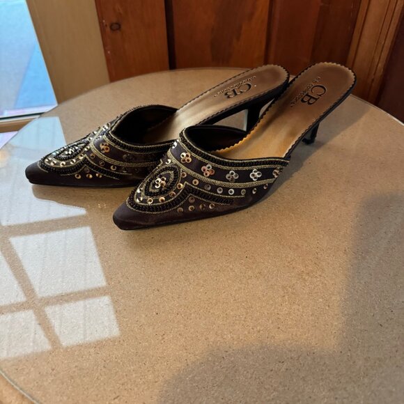CB Collections Brown Satin Beaded Mule Size 9 1/2W - Picture 3 of 9
